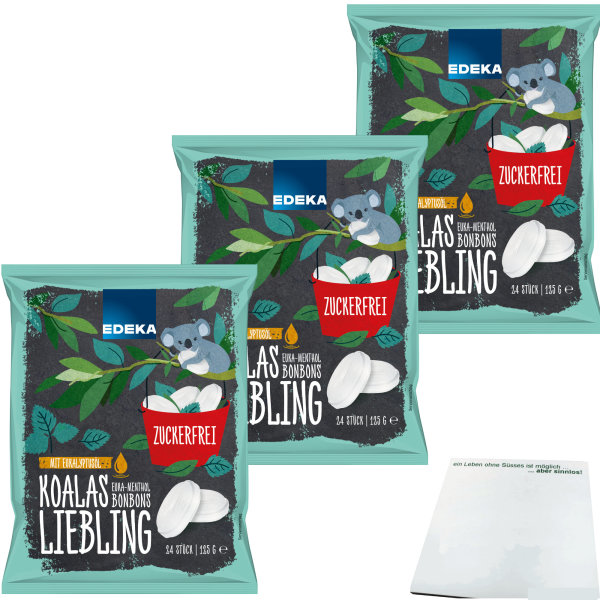 Edeka Euka-Menthol Bonbons zuckerfrei 3er Pack (3x125g Packung) + usy Block