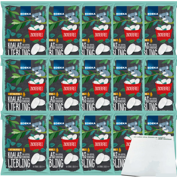 Edeka Euka-Menthol Bonbons zuckerfrei VPE (15x125g Packung) + usy Block