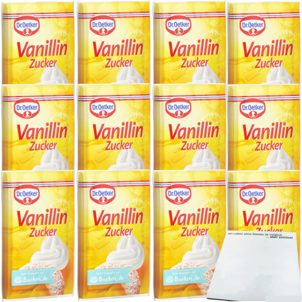 Dr. Oetker Vanillin Zucker aromatisch zum Backen und verfeinern von Süßspeisen 12er Pack (12x40g Packung 5er) + usy Block