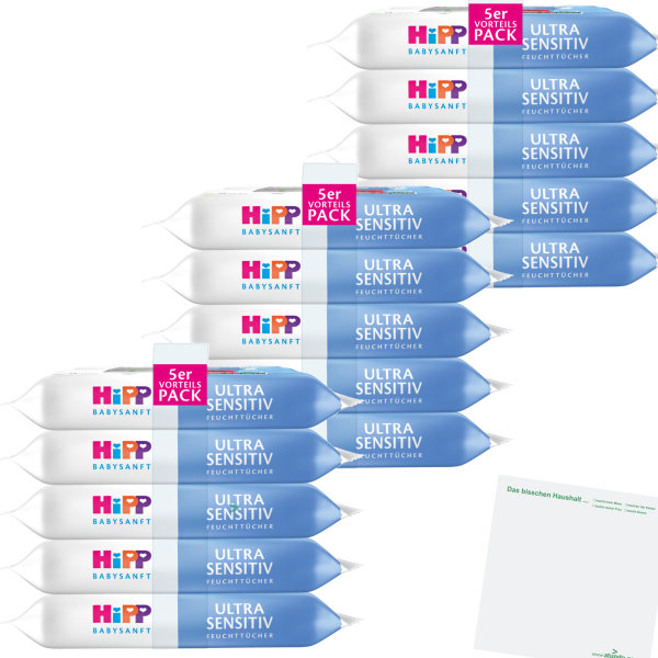 Hipp Babysanft Feuchttücher Ultra Sensitive 3er Pack (3x 5x48 Stück) + usy Block