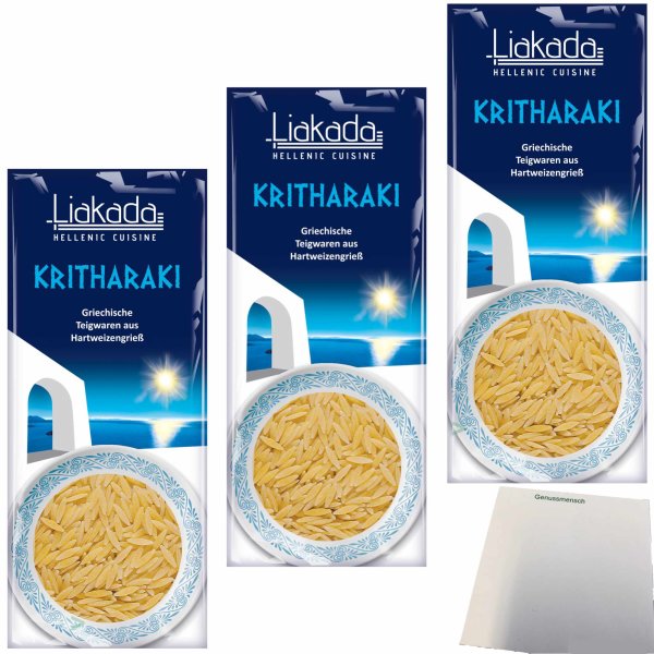Liakada Kritharaki Nudeln ähnlich wie Reis 3er Pack (3x500g Beutel) + usy Block