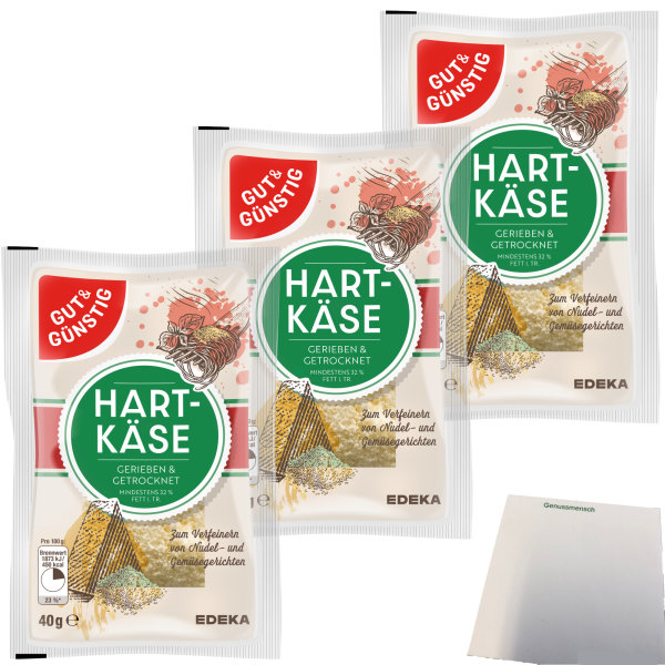 Gut&Günstig geriebener Hartkäse 32% Fett Grated Cheese 3er Pack (3x40g Packung) + usy Block