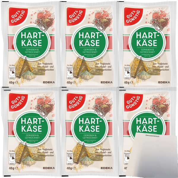 Gut&Günstig geriebener Hartkäse 32% Fett Grated Cheese 6er Pack (6x40g Packung) + usy Block