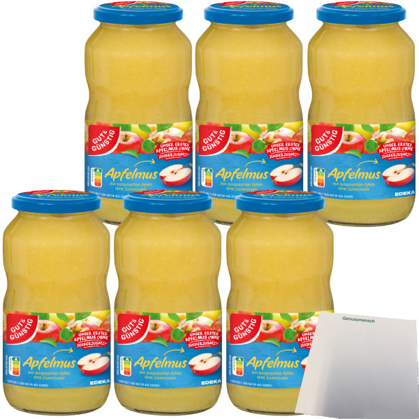 Gut&Günstig Apfelmus ohne Zuckerzusatz 6er Pack (6x710g Glas) + usy Block
