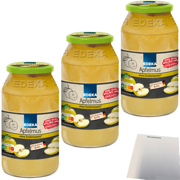 Edeka Apfelmus ohne Zuckerzusatz 3er Pack (3x710g Glas) + usy Block