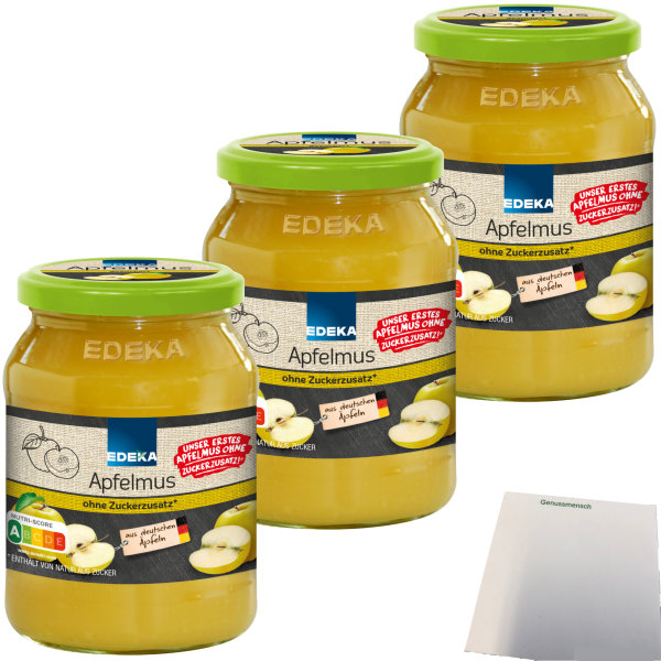 Edeka Apfelmus ohne Zuckerzusatz 3er Pack (3x360g Glas) + usy Block