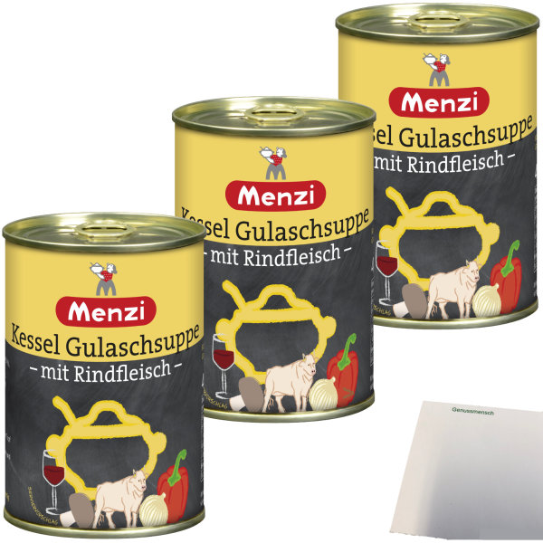 Menzi Kessel Gulaschsuppe mit Rindfleisch 3er Pack (3x400ml Dose) + usy Block