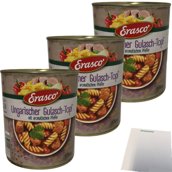 Erasco ungarische Gulaschtopf mit aromatischem Pfeffer 3er Pack (3x800g Dose) + usy Block