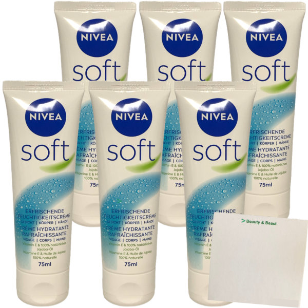 Nivea Softcreme erfrischende Feuchtigkeitscreme in der Tube 6er Pack (6x75ml) + usy Block