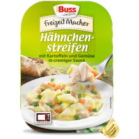 Buss Hähnchenstreifen in cremiger Sauce mit Kartoffeln und feinem Gemüse (300g Packung)