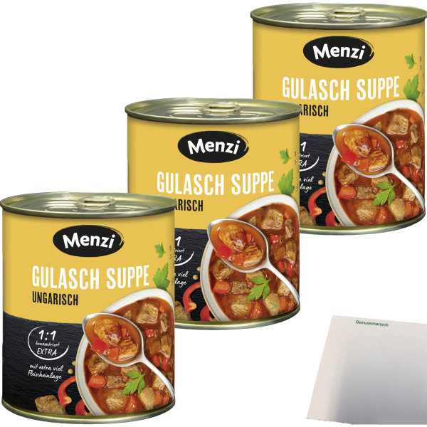 Menzi ungarische Gulaschsuppe EXTRA konzentriert 1:1 3er Pack (3x800ml Dose) + usy Block