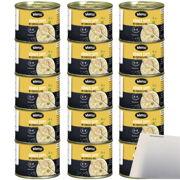 Menzi Hühnersuppe mit Eierstich und Reis Konzentriert 3er Pack (15X200ml Dose) + usy Block