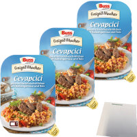 Buss Cevapcici Pikante Hackfleischröllchen mit Balkangemüse und Reis Fertiggericht 3er Pack (3x300g Packung) + usy Block
