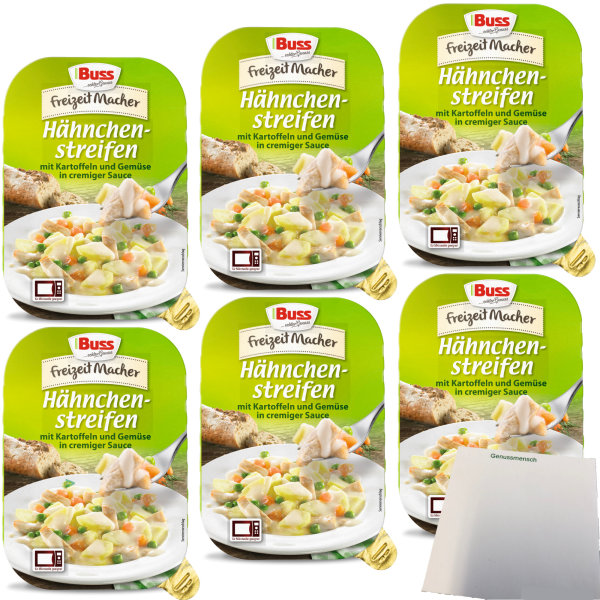 Buss Hähnchenstreifen in cremiger Sauce mit Kartoffeln und feinem Gemüse 6er Pack (6x300g Packung) + usy Block
