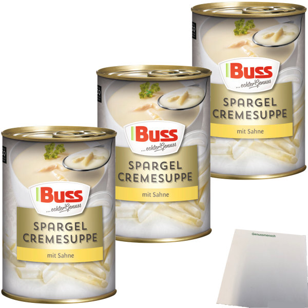 Buss Spargelcreme-Suppe mit feiner Sahne und aromatischen Gewürzen 3er Pack (3x400ml Dose) + usy Block