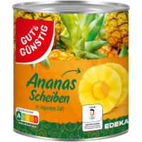 Gut&Günstig Ananas Scheiben in eigenem Saft 3er Pack (3x565g Dose) + usy Block
