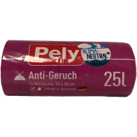 Pely Klimaneutral Anti Geruch Müllbeutel praktisch mit Zugband 25 Liter 8er Pack (8x14 Stück) + usy Block
