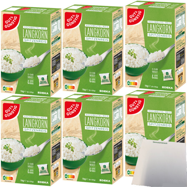 Edeka Langkorn-Spitzenreis locker und körnig im Kochbeutel 48 Beutel 6er Pack (6x1kg Packung) + usy Block