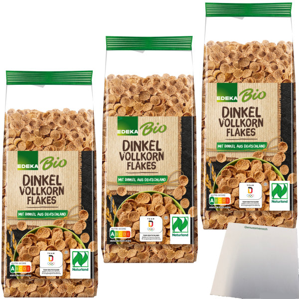 Edeka Bio Dinkelflakes mit Dinkelvollkornmehl aus Deutschland 3er Pack (3x200g Packung) + usy Block