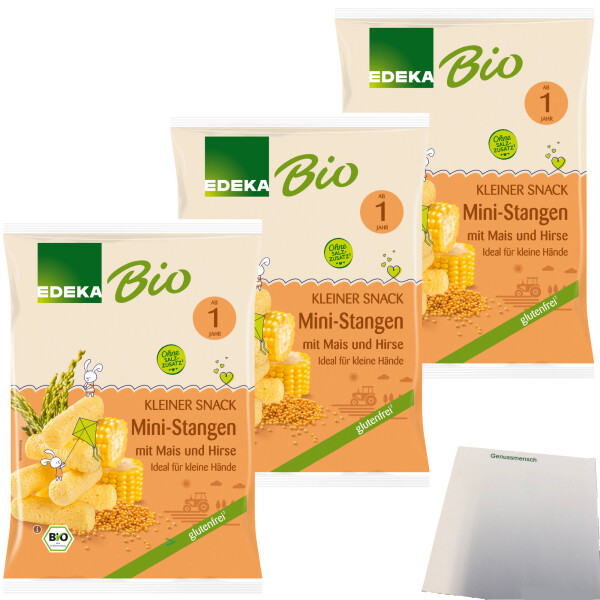 Edeka Bio Mini-Stangen mit Mais und Hirse ab 1 Jahr 3er Pack (3x30g Packung) + usy Block