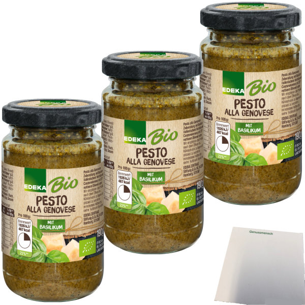 Edeka Bio Pesto alla Genovese mit Basilikum 3er Pack (3x190g Glas) + usy Block