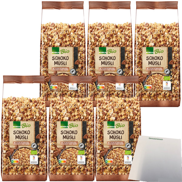 Edeka Bio Schoko Müsli mit Vollmilchschokoladenstückchen und Kakao-Nips 6er Pack (6x750g Packung) + usy Block