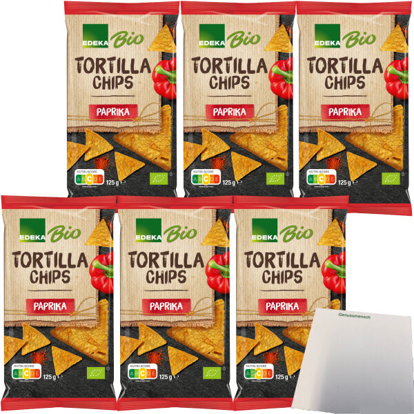 Edeka Bio Tortillachips Paprika Mais-Chips mit Paprikageschmack 6er Pack (6x125g Packung) + usy Block
