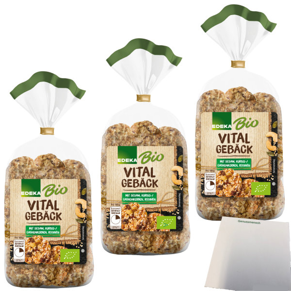 Edeka Bio Vitalgebäck knuspriges Gebäck 3er Pack (3x200g Packung) + usy Block