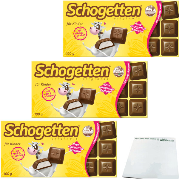 Schogetten für Kinder mit Milch und Calcium 3er Pack (3x100g Packung) + usy Block