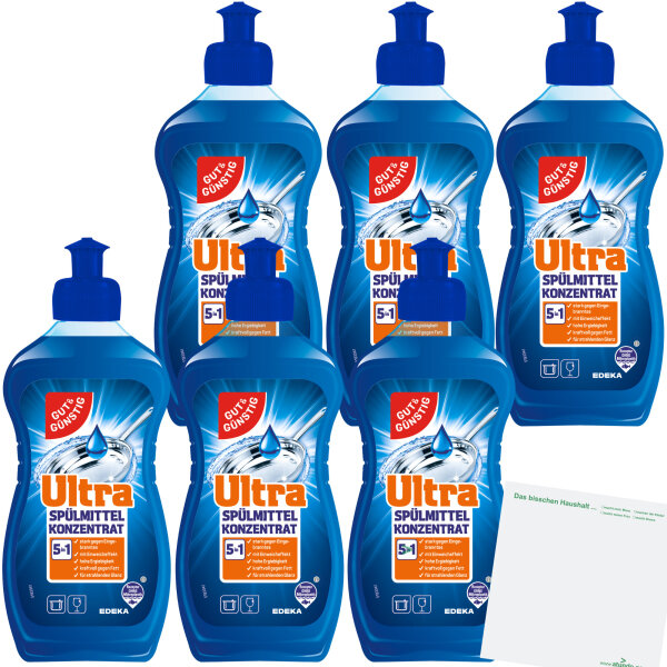 Gut&Günstig Ultra Spülmittel Konzentrat 5in1 6er Pack (6x500ml Flasche) + usy Block