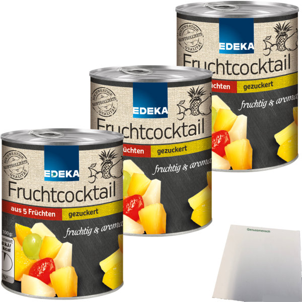 Edeka 5-Fruchtcocktail große Stücke gezuckert 3er Pack (3x225g Dose) + usy Block