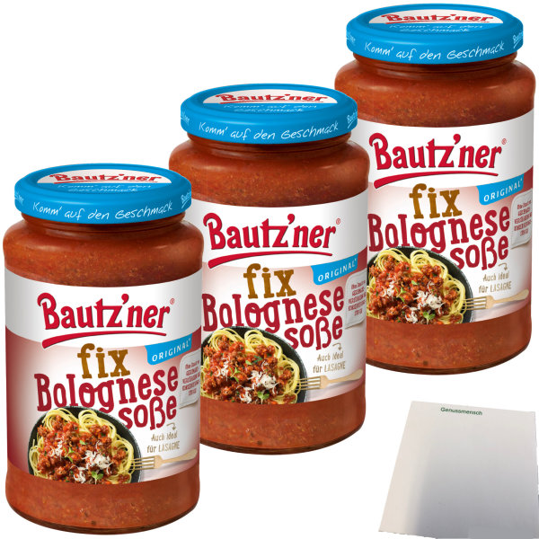 Bautz´ner Fix Bolognesesoße Pastasoße auch idela für Lasagne 3er Pack (3x410g Glas) + usy Block