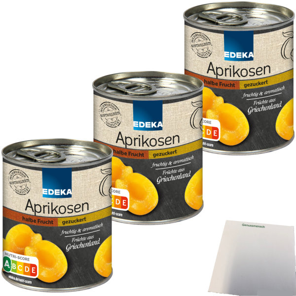 Edeka Aprikosen halbe Frucht gezuckert 3er Pack (3x225g Dose) + usy Block