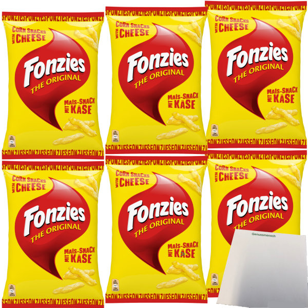 Fonzies Original knusprige Mais-Snack mit Käse-Geschmack 6er Pack (6x100g Packung) + usy Block