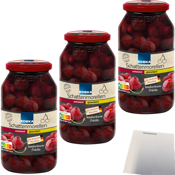 Edeka Schattenmorellen entsteint gezuckert 3er Pack (3x680g Glas) + usy Block