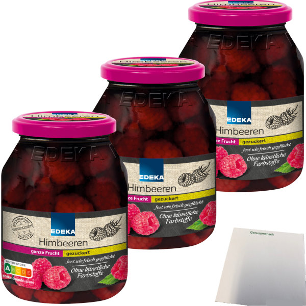 Edeka Himbeeren gezuckert 3er Pack (3x340g Glas) + usy Block