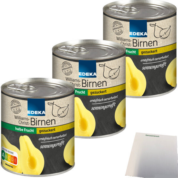 Edeka Williams-Christ-Birnen halbe Frucht gezuckert 3er Pack (3x820g Dose) + usy Block
