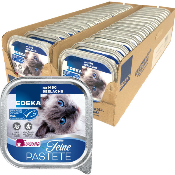 Edeka Cat Feine Pastete mit MSC Seelachs Katzenfutter VPE (32x100g Dose)