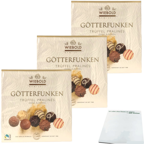 Wiebold Götterfunken Trüffelpralinen ohne Alkohol 3er Pack (3x200g Packung) + usy Block