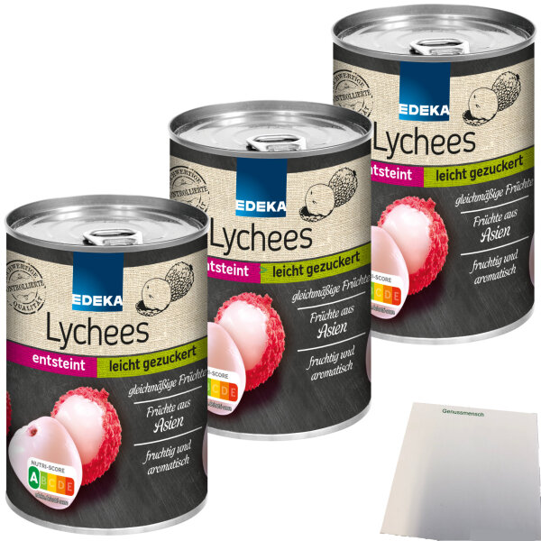 Edeka Lychees leicht gezuckert fruchtig und aromatisch 3er Pack (3x425g Dose) + usy Block