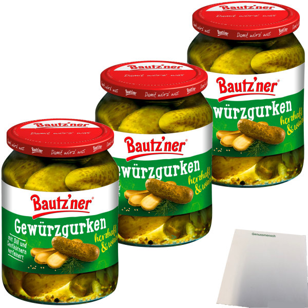 Bautzner Gewürzgurken herzhaft würzig 3er Pack (3x360g ATG) + usy Block