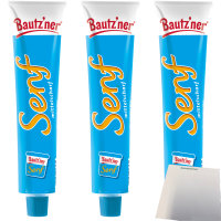 Bautzner Senf mittelscharf 3er Pack (3x200ml Tube) + usy Block