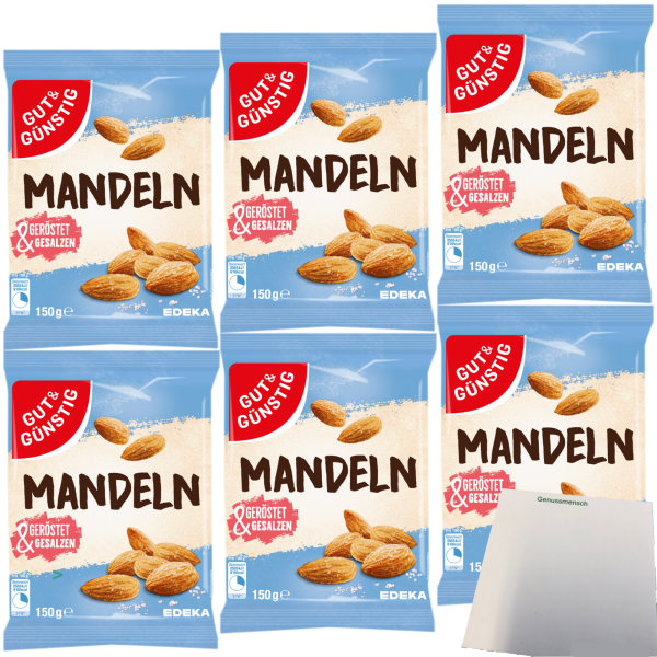 Gut&Günstig Mandeln geröstet und gesalzen 6er Pack (6x150g Packung) + usy Block