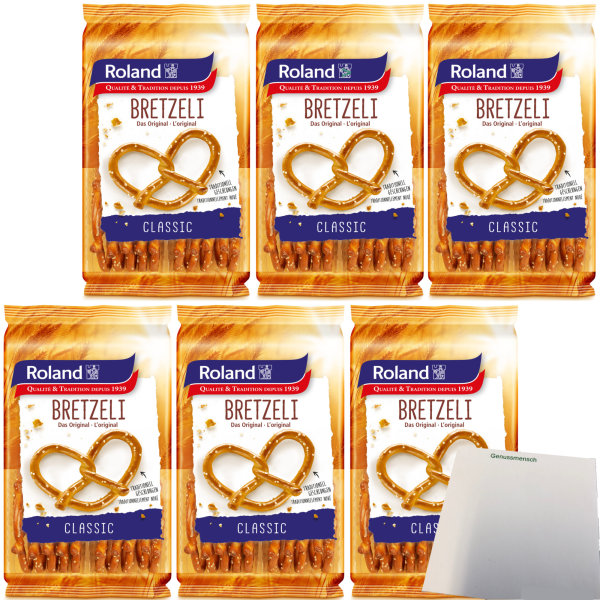 Roland Bretzeli Classic Salz Brezel Traditionell Geschlungen 6er Pack (6x100g Packung) + usy Block
