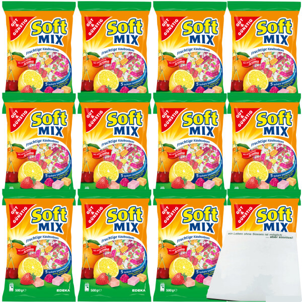 Gut&Günstig Softmix fruchtige Kaubonbons in 5 leckeren Sorten VPE (12x500g Packung) + usy Block