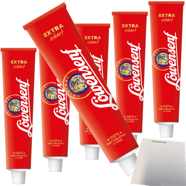 Löwensenf Extra Senf extra scharf 6er Pack (6x200ml Tube) + usy Block